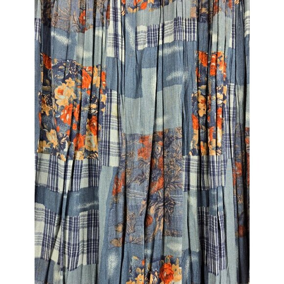 Vtg Maxi Broomstick Skirt Blue Patchwork Sz M/L 30" Waist 31" Lngth Stonebridge - Picture 6 of 16